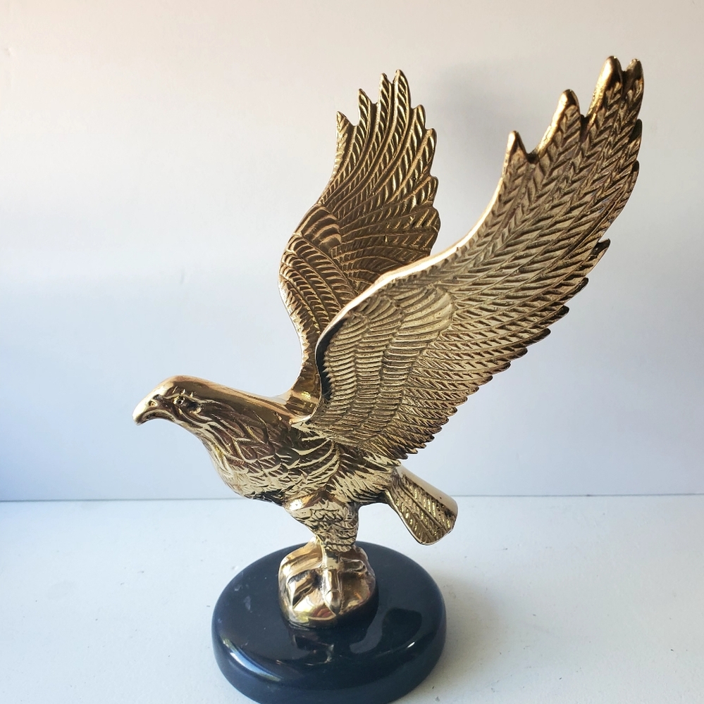 Vintage Brass Eagle sculpture by Penco 9in high on marble stand.